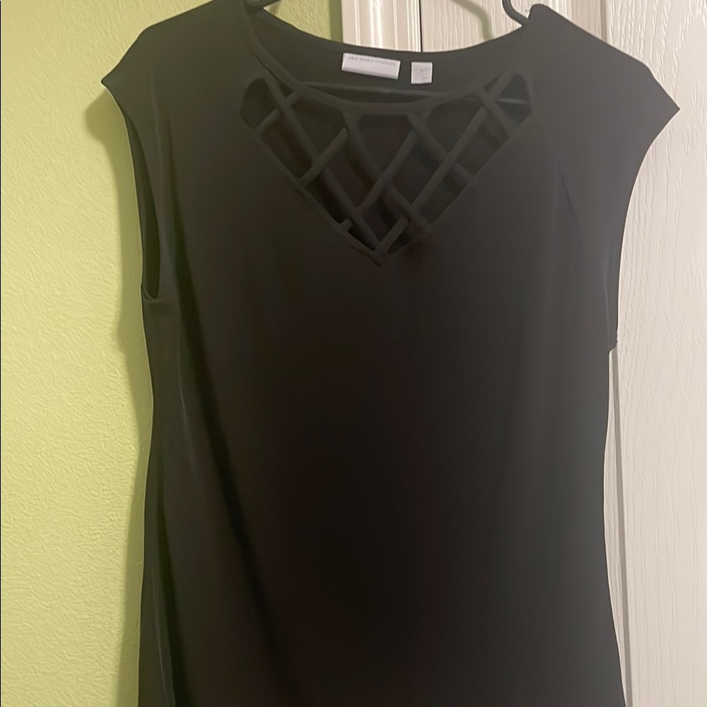 New York & Company Black Lattice Neck Blouse